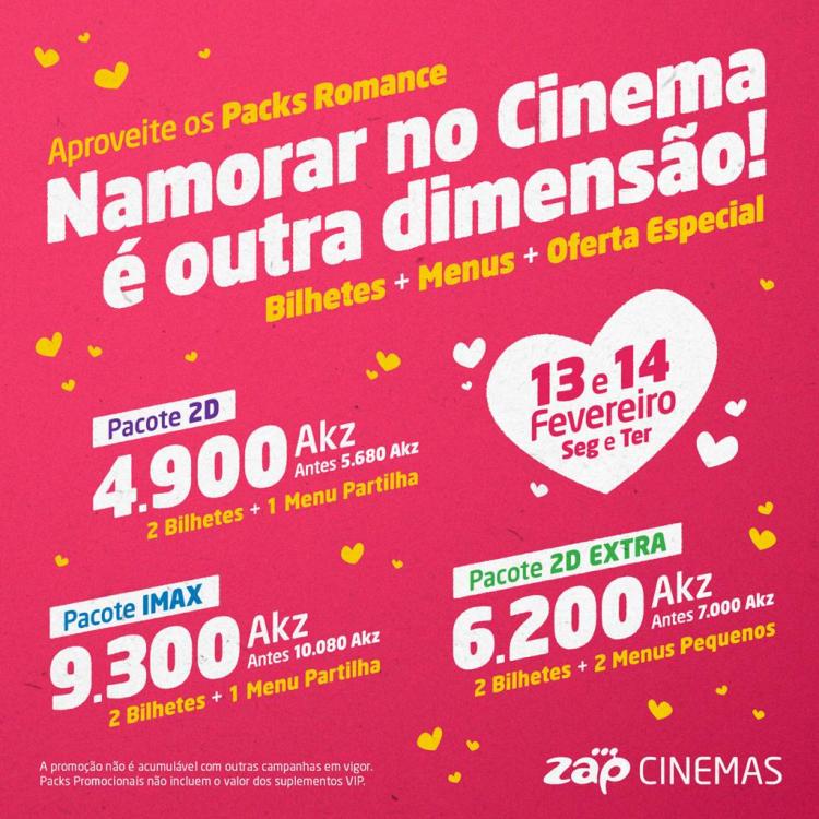 O ZAP Cinemas mostra o lado mais romântico e oferece “Packs Romance” entre 11 e 14 de Fevereiro